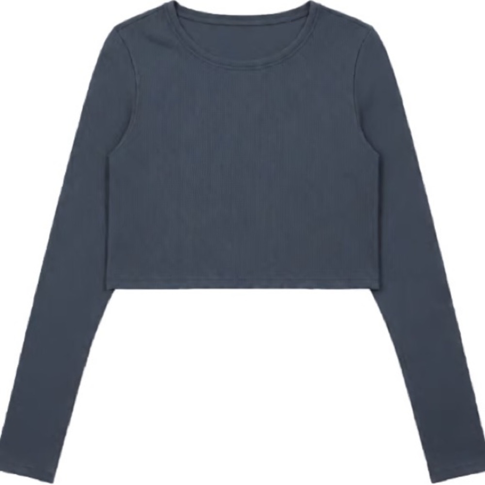 Marika Long Sleeve Crop Top - Dusty Blue